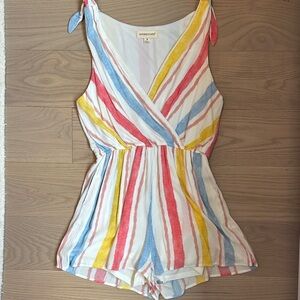 Coverstitched Striped Romper with Pockets